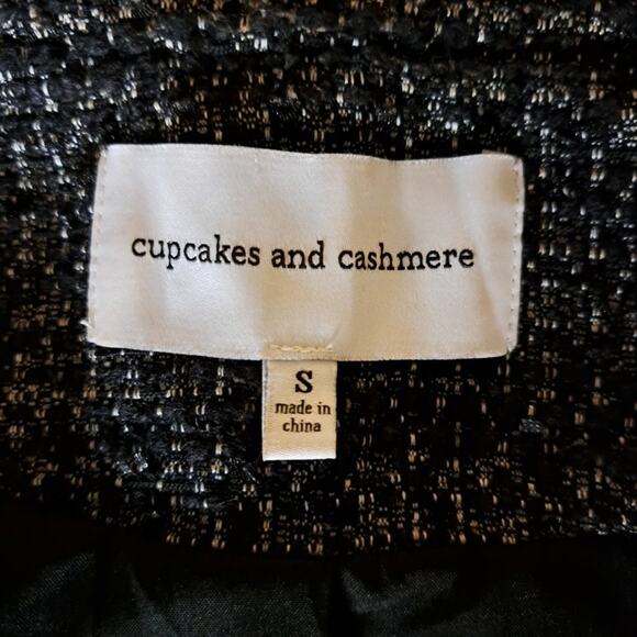 Revolve Cupcakes and Cashmere Gregory Tweed Fringe Blazer Jacket Black - Picture 6 of 9